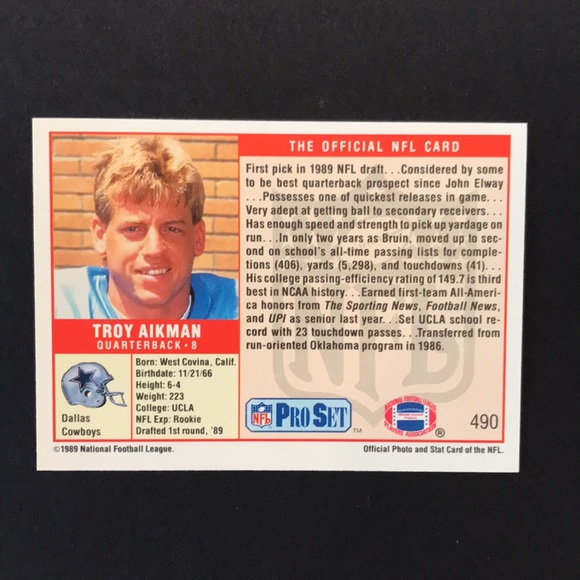 1989 Pro Set Troy Aikman rookie card - Picture 8 of 8